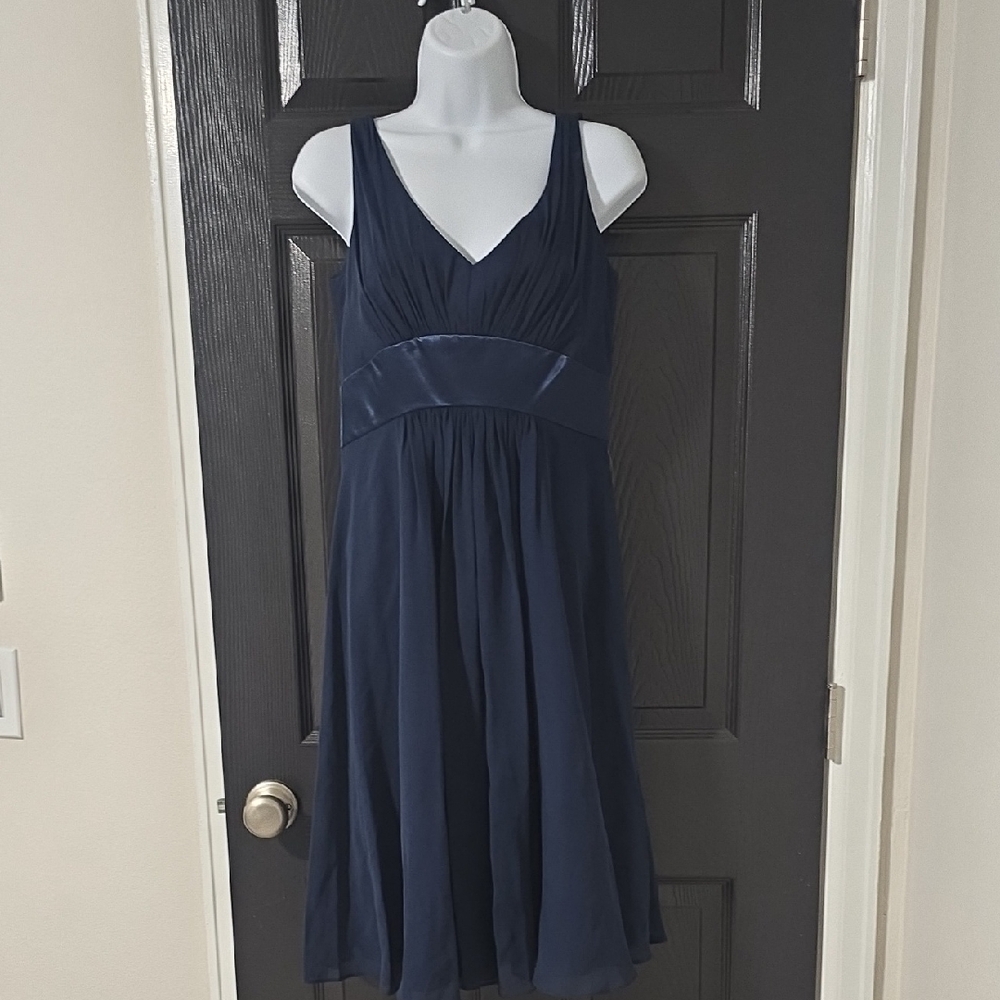 Ann Taylor Navy Sleeveless Dress with Satin Trim